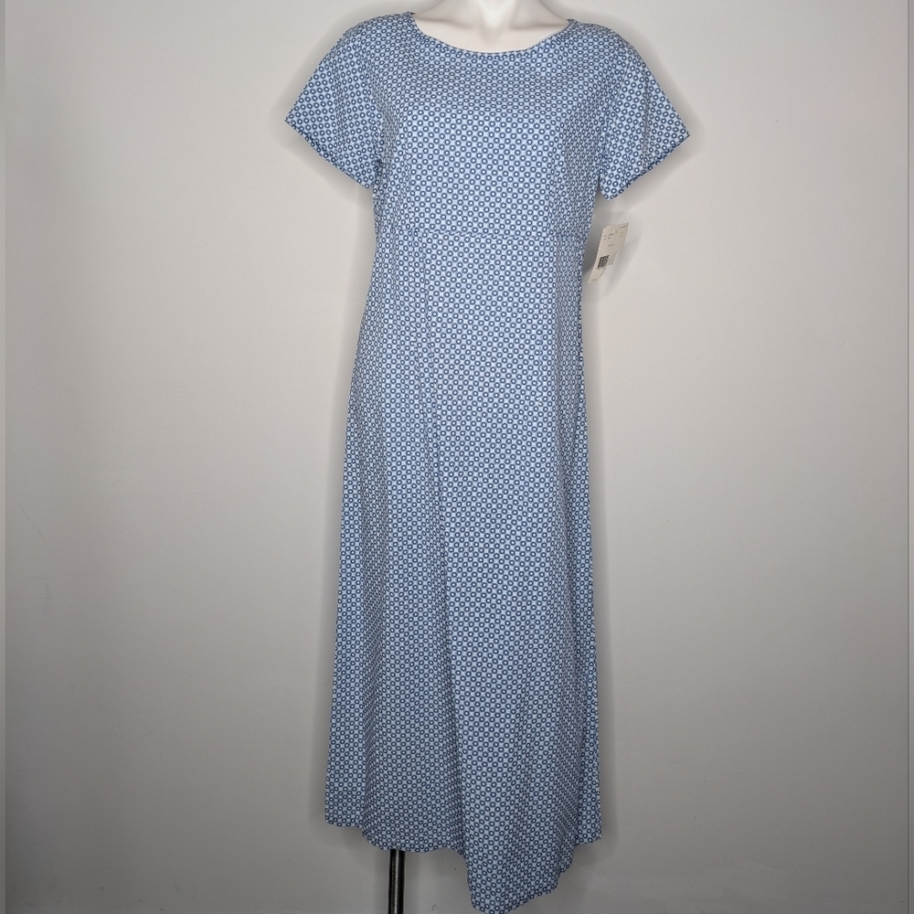NWT Liz Claiborne Blue White Geometric Short Sleeve Midi Dress 10